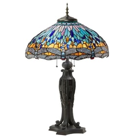 35"H Dragonfly Tiffany-Style Stained Glass Table Lamp
