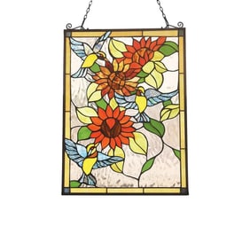 24.6" Hummingbird Stained Glass Window Hanging Panel