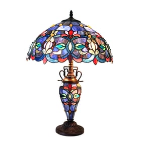 24 1/2" Cobalt Blue Stained Glass Lit Base Table Lamp