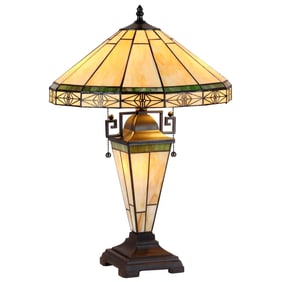 23.4" 3 light Stained Glass Lighted Base Mission Table Lamp