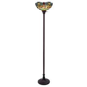 69.49" Stained Glass Dragonfly Torchiere Floor Lamp