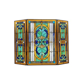 40" Folding Stained Glass Fireplace Screen
