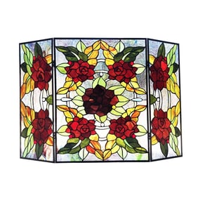 40" Folding Stained Glass Fireplace Screen