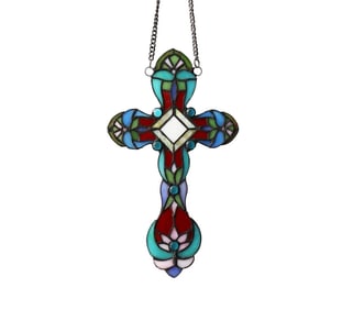 13.2" Stained Glass Cross Window Hanging Panel Suncatcher