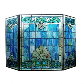 44" Folding Stained Glass Fireplace Screen