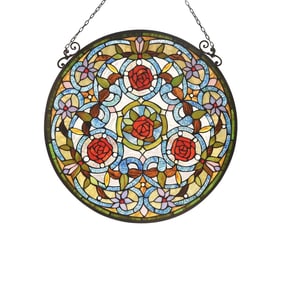 23.9" Round Floral Stained Glass Window Hanging Panel