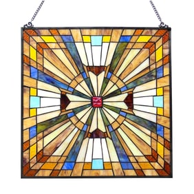 24" Square Mission Stained Glass Hanging Window Panel