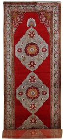 Handmade vintage Turkish Oushak runner 3.6' x 11.1' (110cm x 340cm) 1940s
