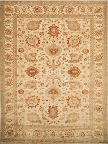 Hand Knotted Sultanabad Beige Wool Oriental Area Rug Carpet 9'1" x 12'2"