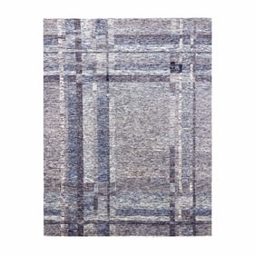 Beige, Hand Knotted Geometric Opened Up Plaid Design, 100% Wool, Rug