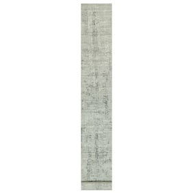 Owl Gray Hand Knotted Cut and Loop Pile Modern XL Runner Oriental Rug