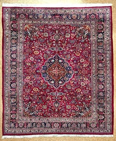 Persian Mashad Hand Knotted Cherry Red Wool Oriental Area Rug Carpet 8'4" x 11'3"