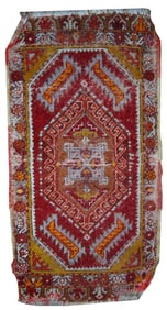 Handmade antique collectible Turkish Yastik rug 1.4' x 2.8' ( 44cm x 86cm ) 1920s