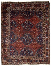 Handmade antique Persian Khamseh rug 6' x 6.4' (156cm x 194cm) 1900s