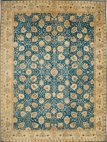 Hand Knotted Indo-Tabriz Blue Oriental Area Rug Wool Carpet 9'11" x 13'5"