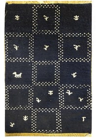 2 x 3 New Contemporary Hand-knotted Gabbeh Midnight Blue Mat Rug#5237