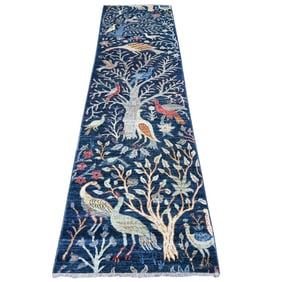 Millennium Blue, Afghan Peshawar, Hand Knotted, Wool, Runner Rug