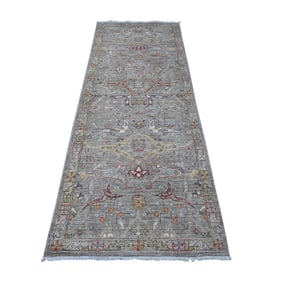 Nobel Gray Wool Bidjar Garus Design Hand Knotted Runner Oriental Rug