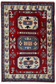 Handmade vintage Caucasian Kazak rug 4' x 6' (122cm x 185cm) 1970s