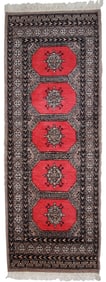 Handmade vintage Uzbek Bukhara rug 2.1' x 5.6' (65cm x 170cm) 1960s