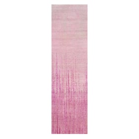 Pink Hand Knotted Vertical Ombre Design Natural Wool Runner Rug