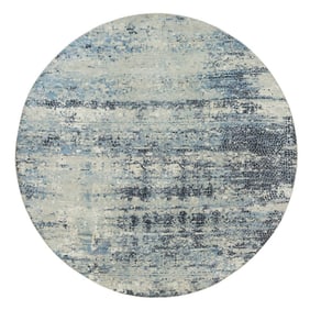 Power Gray Wool and Silk Hand Knotted Modern Mosaic Round Oriental Rug
