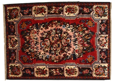 Handmade vintage Persian Bakhtiari rug 3.7' x 4.9' ( 114cm x 152cm ) 1970
