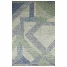 Green, Art Deco Collection, Natural Wool Hand Knotted Oversized Rug