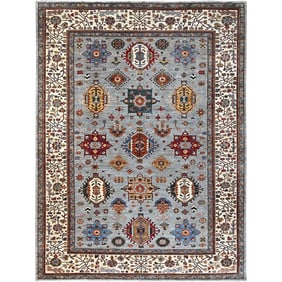 Dark Pewter Gray Afghan Super Kazak Hand Knotted Wool Oriental Rug