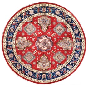 Rufous Red Special Kazak Wool Hand Knotted Round Oriental Rug