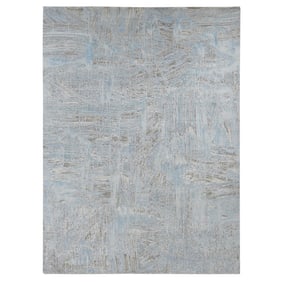 Powder Blue, THE PAINT BRUSH, Silk with Wool, Hand Knotted, Rug