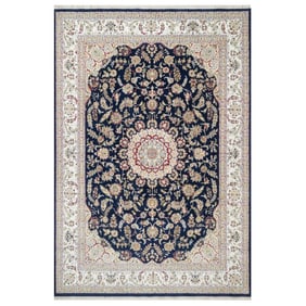 Vulcan Blue, Hand Knotted, Nain Design, 250 KPSI Wool and Silk Rug