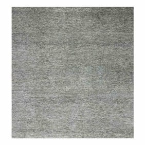 Gray, Natural Undyed Wool, Hand Knotted, Grass Design, XL Square Rug