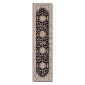 Vulcan Blue Nain with Flower Design Hand Knotted Wool and Silk Rug