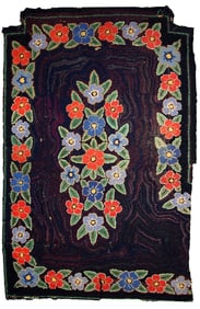 Handmade antique American Hooked rug 3.4' x 5.4' (103cm x 166cm) 1920s