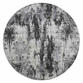 Charcoal Gray Wool and Silk Denser Weave Hand Knotted Round Rug