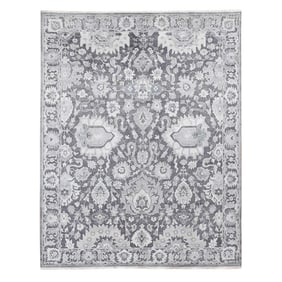 Thunder Gray, Hand Knotted Oushak Influence Silk Wool Oriental Rug