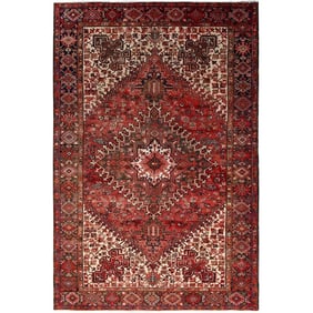 Bills Red Heris Zoroastrian Hand Knotted Organic Wool Oriental Rug