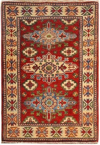 2 x 3 Red Yak Kash Hand-knotted Kazak Pattern Rug 24035