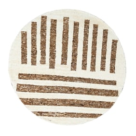 Brown, Minimalist Stripe Design, 100% Wool Hand Knotted Round Rug