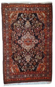 Handmade vintage Persian Tabriz rug 4.4' x 7.2' ( 135cm x 220cm ) 1950s