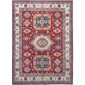Rufous Red Kazak Large Medallions Wool Hand Knotted Oriental Rug