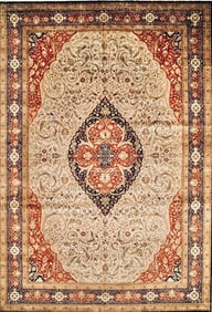 Hand-Knotted IndoPersian Ivory Wool Grand Oriental Rug Carpet 11'11" x 17'5"