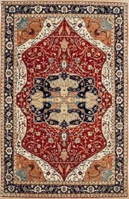 Hand Knotted Heriz Red Blue Wool Geometric Oriental Area Rug 8'2" x 12'7"