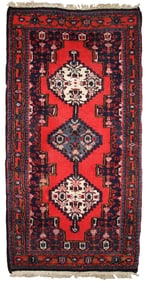Handmade vintage Persian Hamadan rug 2.2' x 4.5' (69cm x 136cm) 1970s