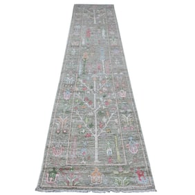 Hunter Green Tree Design Afghan Angora Oushak Oriental Runner Rug