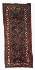 Handmade antique distressed Persian Shiraz rug 4.9' x 11.2' (152cm x 342cm) 1900s