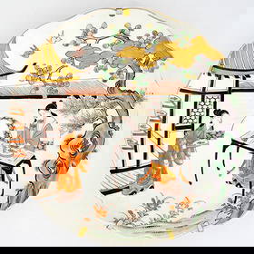 Early 20th C Japanese Arita Porcelain Plate: Title:Earlt 20th C Japanese Arita Porcelain Plate Size:8 ½ in (21.6 cm) diameter x 1 ½ in (3.8 cm) deep. Description:An 8 ½ in Japanese porcelain plate with scalloped edges and a hand-p