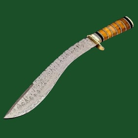 Custom Damascus Knife Kukri Forward-Curved Blade
