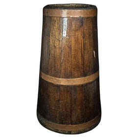 Antique Late 19th-Early 20th Century Wooden Butter Churn with Copper Ban